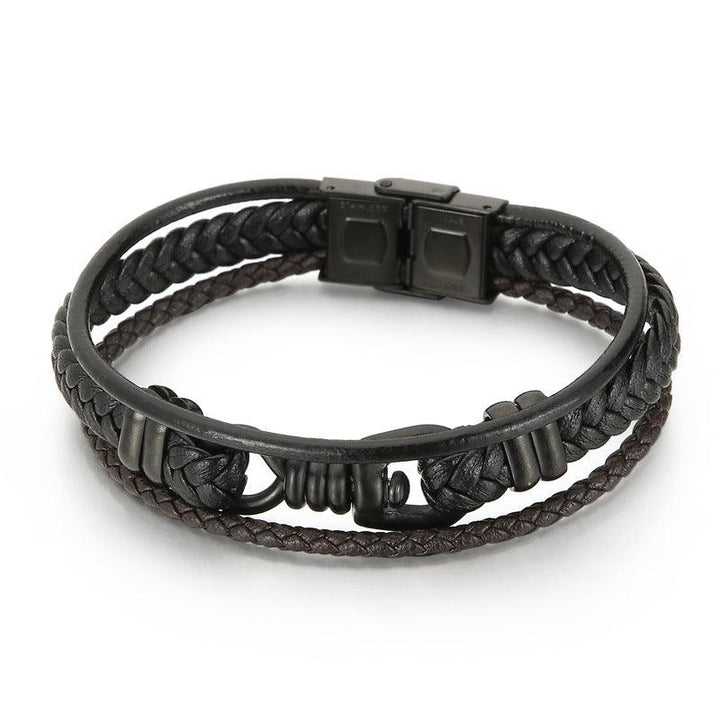 Kalen Multi Layer Leather Stainless Steel Bracelet For Men - kalen