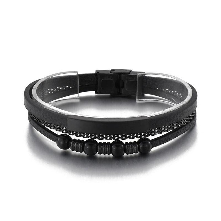 Kalen Multi Layer Leather Stainless Steel Bracelet For Men - kalen