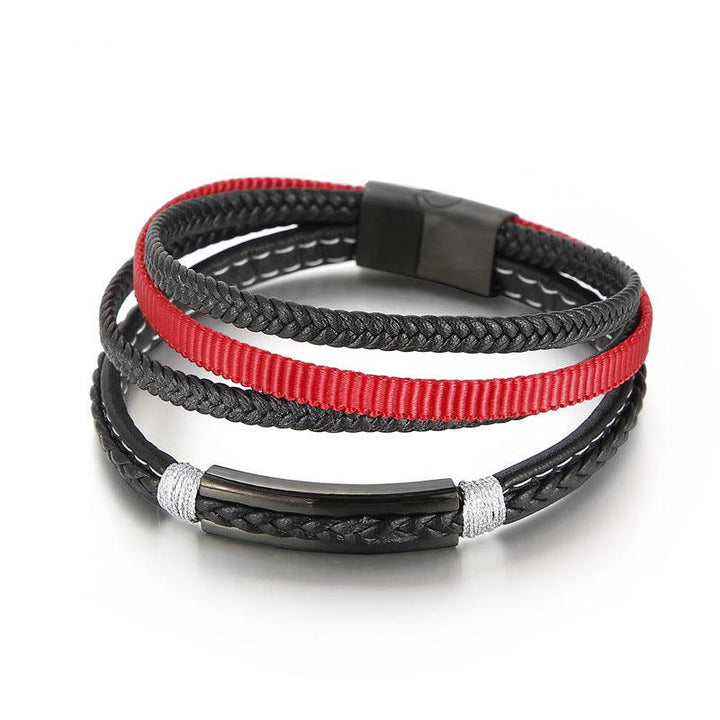 Kalen Multi Layer Leather Stainless Steel Bracelet For Men - kalen