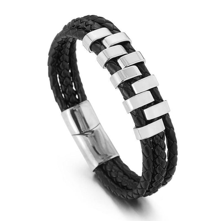 Kalen Multi Layer Leather Stainless Steel Bracelet For Men - kalen