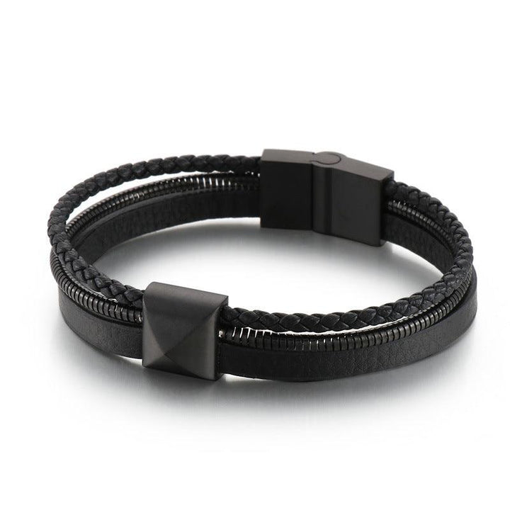 Kalen Multi Layer Leather Stainless Steel Bracelet For Men - kalen