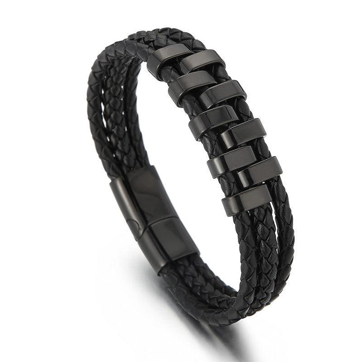 Kalen Multi Layer Leather Stainless Steel Bracelet For Men - kalen