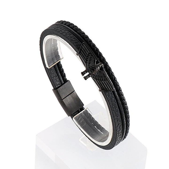 Kalen Multi Layer Leather Stainless Steel Eagle Bracelet For Men - kalen