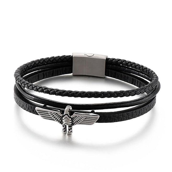 Kalen Multi Layer Leather Stainless Steel Eagle Bracelet For Men - kalen