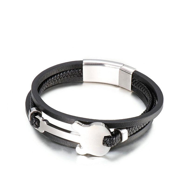 Kalen Multi Layer Leather Stainless Steel Guitar Bracelet For Men - kalen