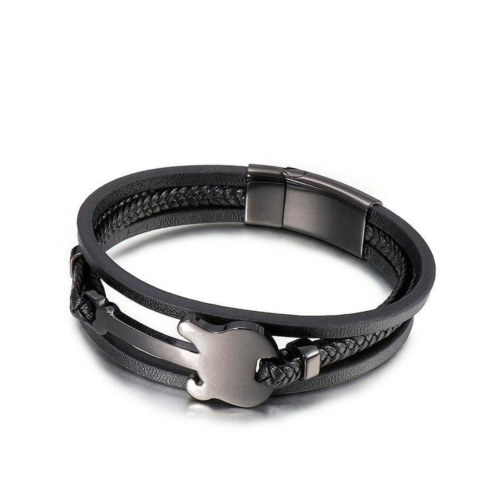 Kalen Multi Layer Leather Stainless Steel Guitar Bracelet For Men - kalen