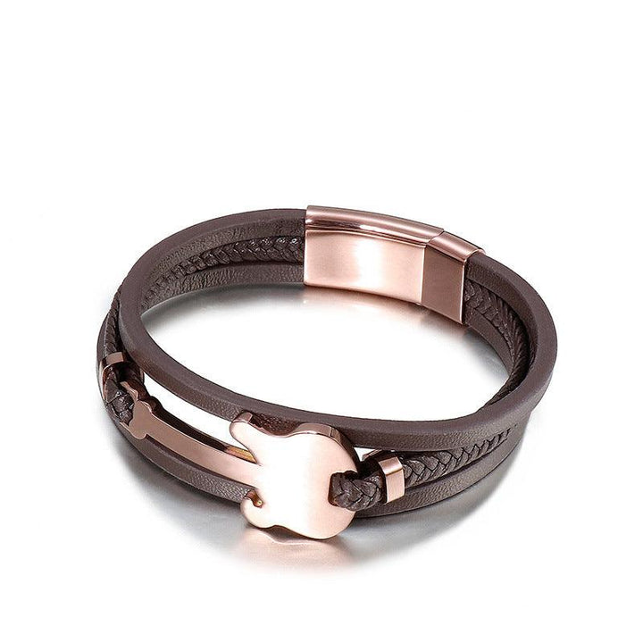 Kalen Multi Layer Leather Stainless Steel Guitar Bracelet For Men - kalen