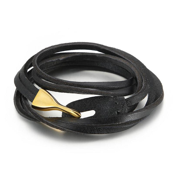 Kalen Multi Layer Leather Stainless Steel Hook Bracelet For Men - kalen
