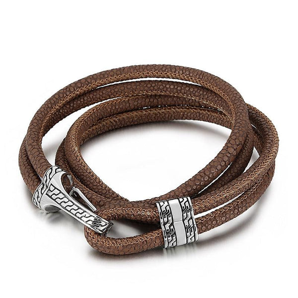 Kalen Multi Layer Leather Stainless Steel Hook Bracelet For Men - kalen