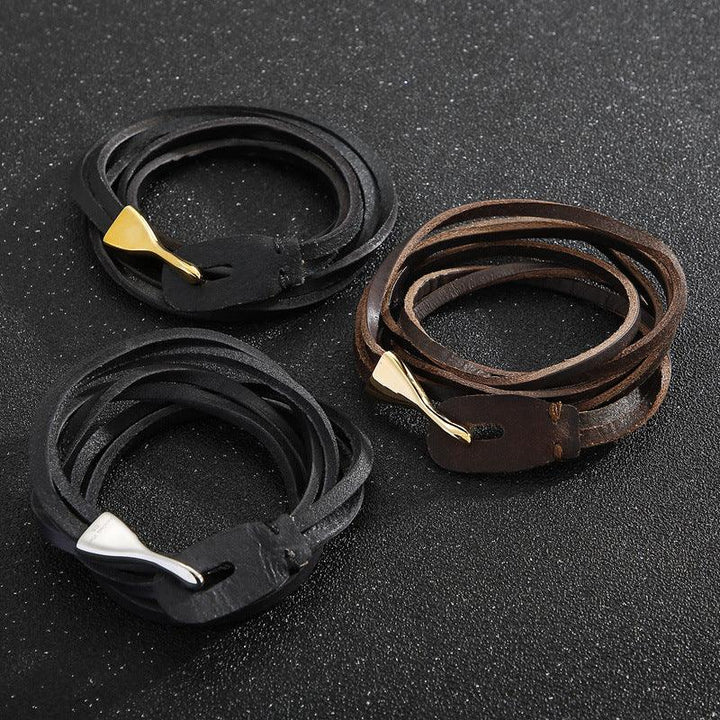 Kalen Multi Layer Leather Stainless Steel Hook Bracelet For Men - kalen