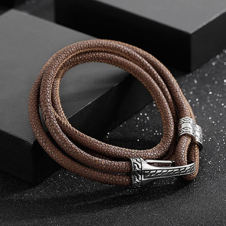 Kalen Multi Layer Leather Stainless Steel Hook Bracelet For Men - kalen