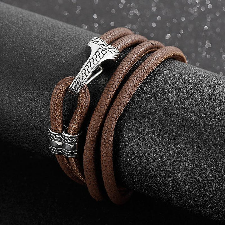 Kalen Multi Layer Leather Stainless Steel Hook Bracelet For Men - kalen