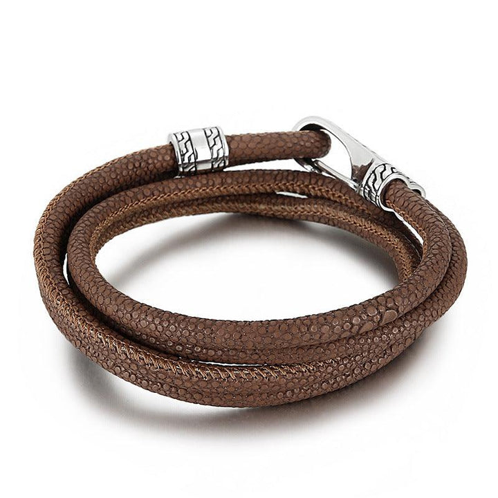 Kalen Multi Layer Leather Stainless Steel Hook Bracelet For Men - kalen