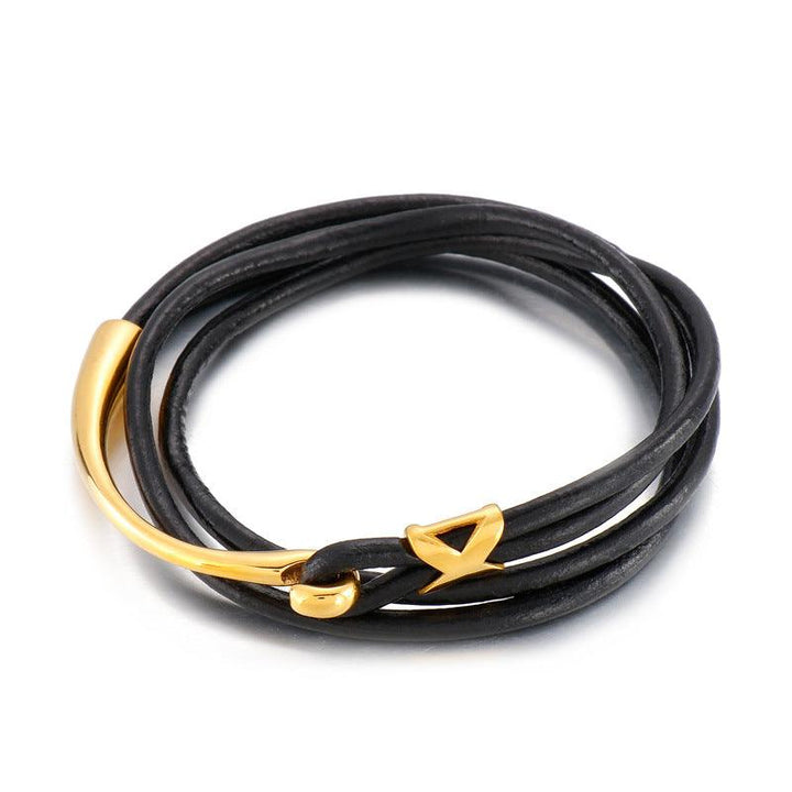 Kalen Multi Layer Leather Stainless Steel Hook Bracelet For Men - kalen