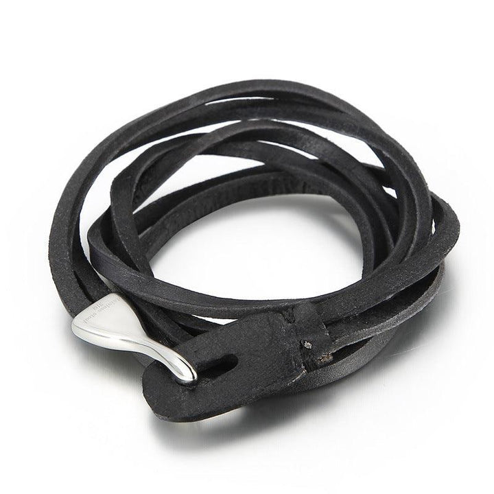 Kalen Multi Layer Leather Stainless Steel Hook Bracelet For Men - kalen