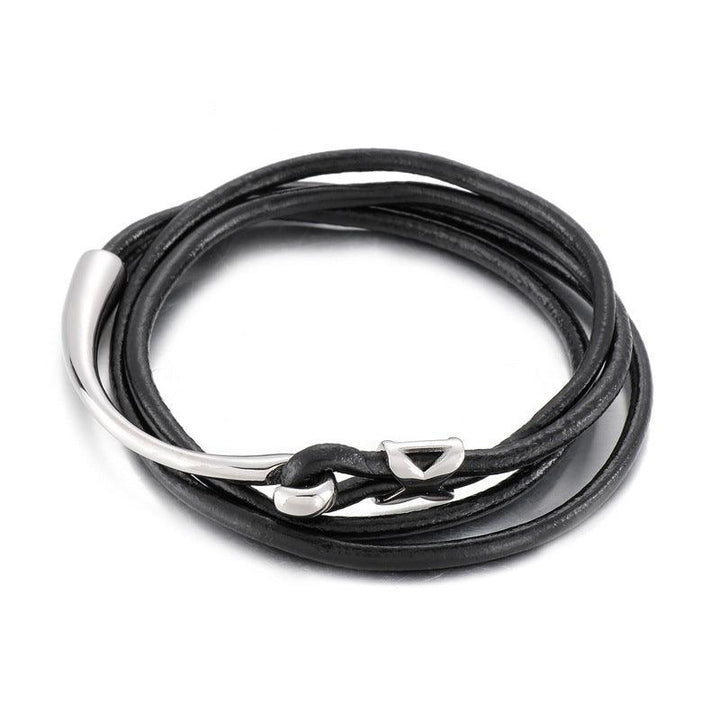 Kalen Multi Layer Leather Stainless Steel Hook Bracelet For Men - kalen