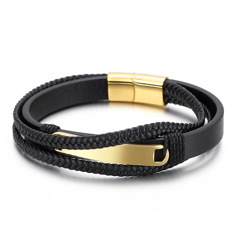 Kalen Multi Layer Leather Stainless Steel ID Bracelet For Men - kalen