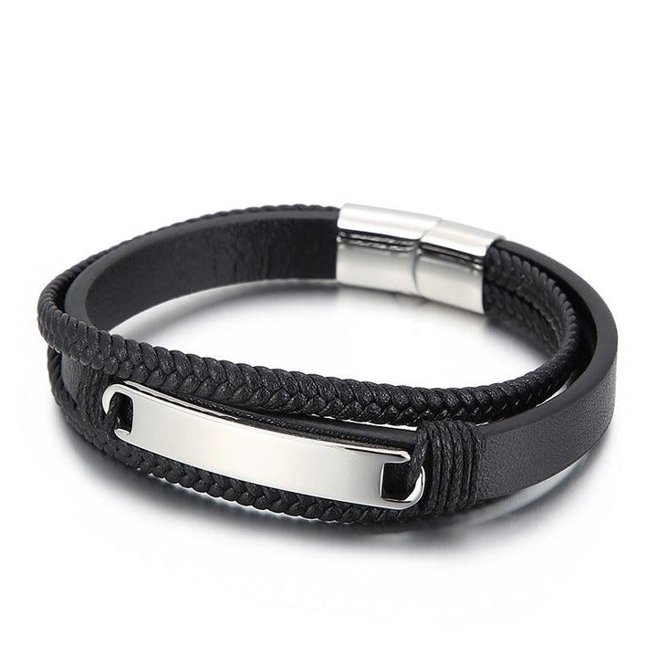 Kalen Multi Layer Leather Stainless Steel ID Bracelet For Men - kalen