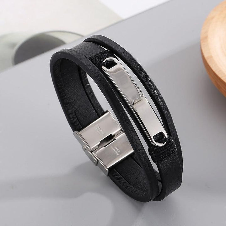 Kalen Multi Layer Leather Stainless Steel ID Bracelet For Men - kalen