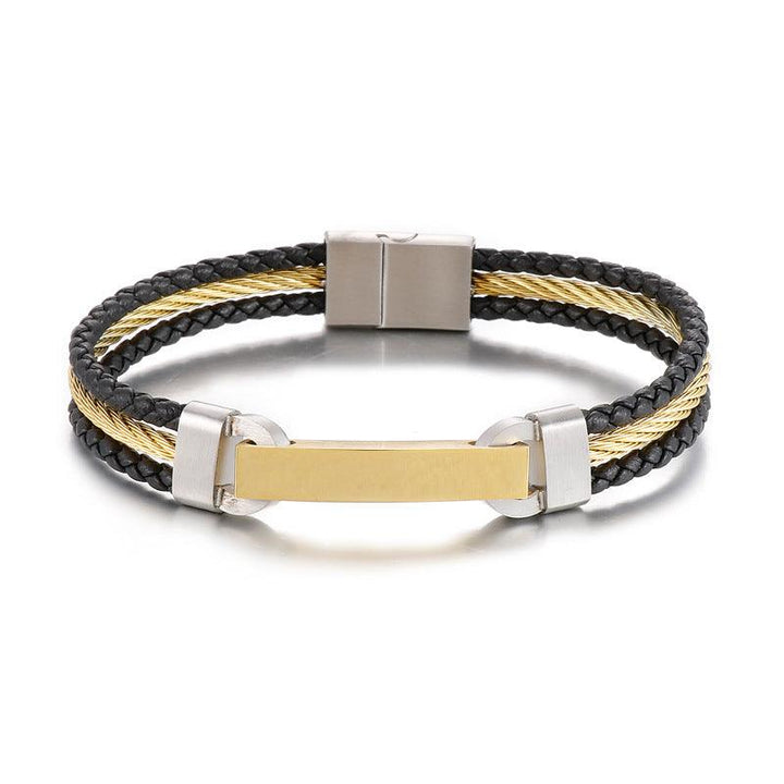 Kalen Multi Layer Leather Stainless Steel ID Bracelet For Men - kalen