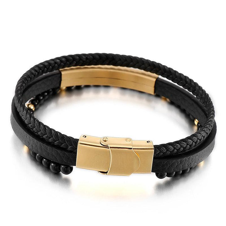 Kalen Multi Layer Leather Stainless Steel ID Bracelet For Men - kalen