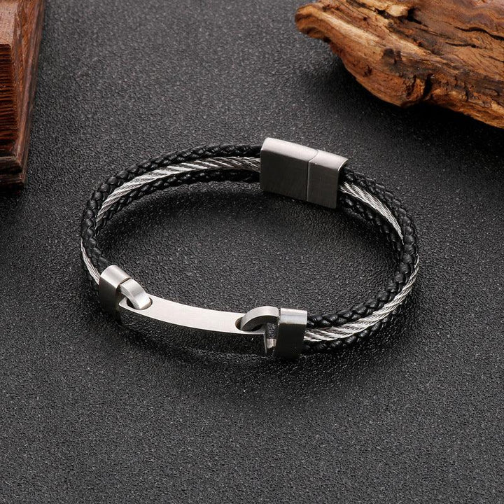 Kalen Multi Layer Leather Stainless Steel ID Bracelet For Men - kalen