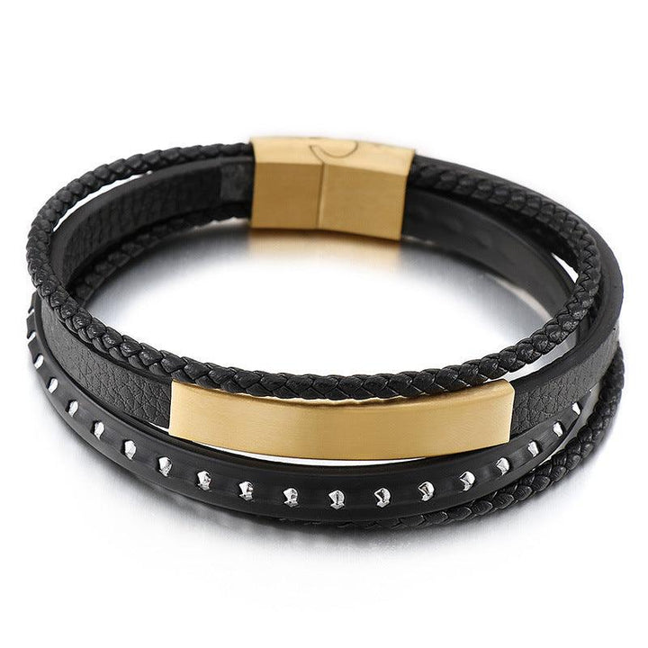 Kalen Multi Layer Leather Stainless Steel ID Bracelet For Men - kalen