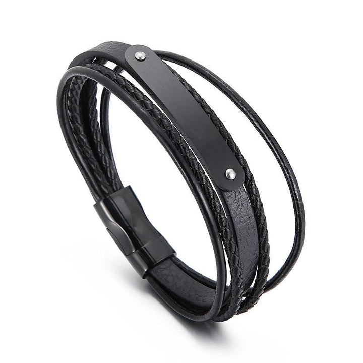 Kalen Multi Layer Leather Stainless Steel ID Bracelet For Men - kalen