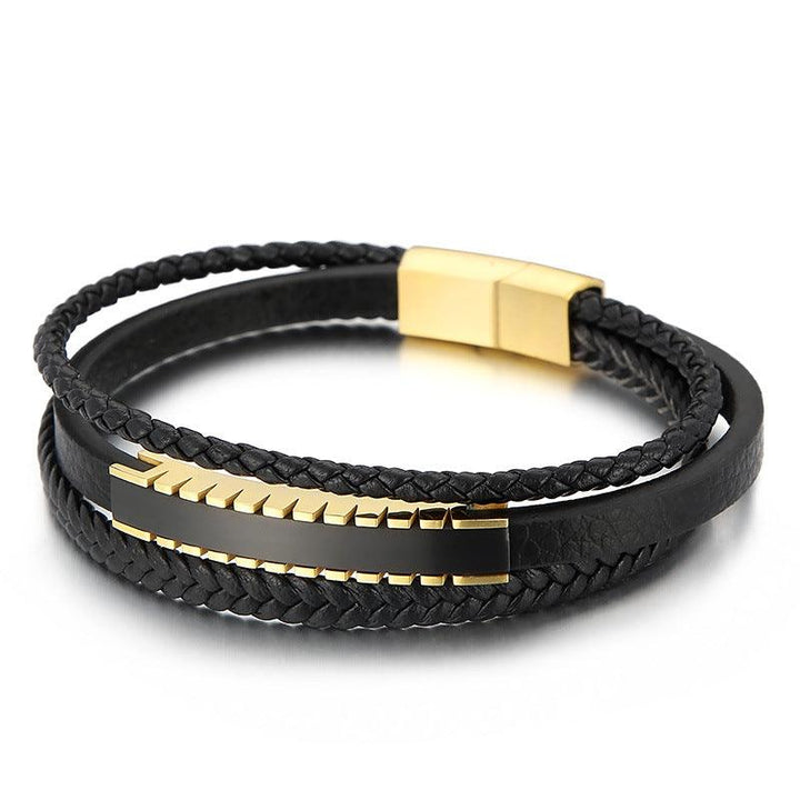 Kalen Multi Layer Leather Stainless Steel ID Bracelet For Men - kalen