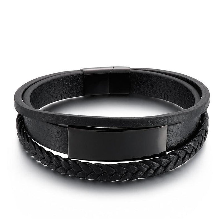 Kalen Multi Layer Leather Stainless Steel ID Bracelet For Men - kalen