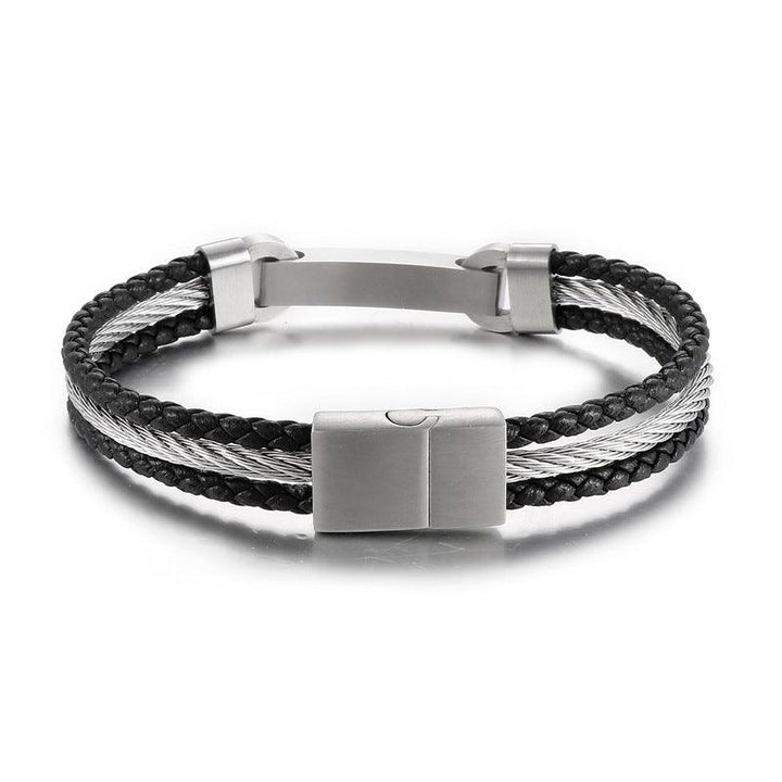 Kalen Multi Layer Leather Stainless Steel ID Bracelet For Men - kalen