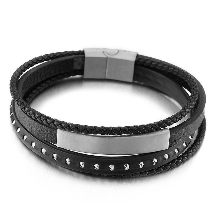 Kalen Multi Layer Leather Stainless Steel ID Bracelet For Men - kalen