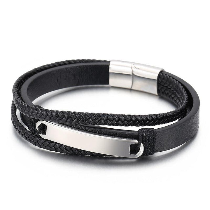 Kalen Multi Layer Leather Stainless Steel ID Bracelet For Men - kalen