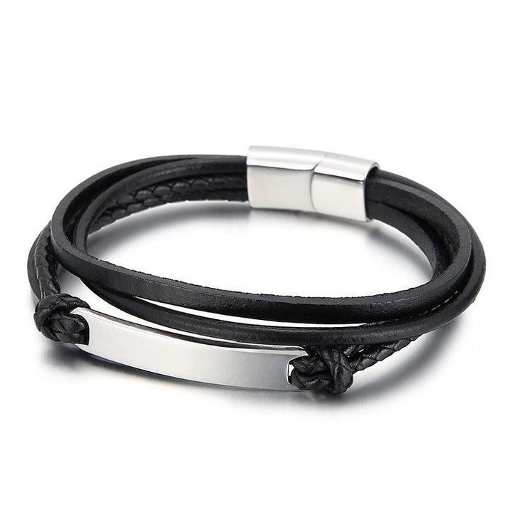 Kalen Multi Layer Leather Stainless Steel ID Bracelet For Men - kalen