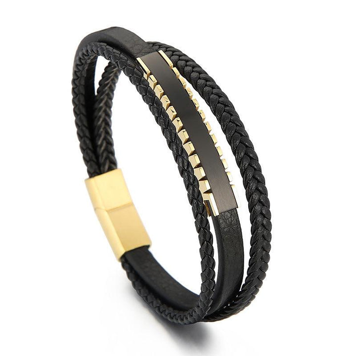 Kalen Multi Layer Leather Stainless Steel ID Bracelet For Men - kalen