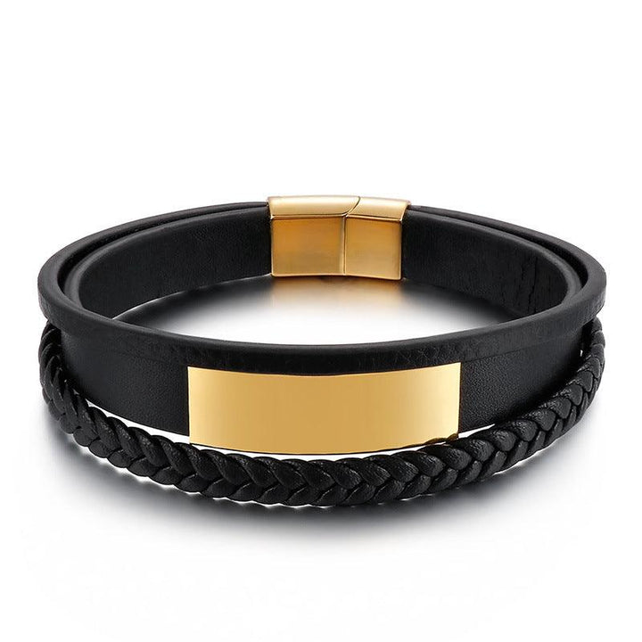 Kalen Multi Layer Leather Stainless Steel ID Bracelet For Men - kalen