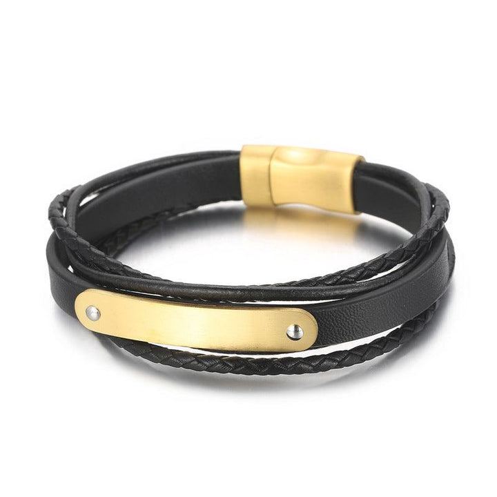 Kalen Multi Layer Leather Stainless Steel ID Bracelet For Men - kalen