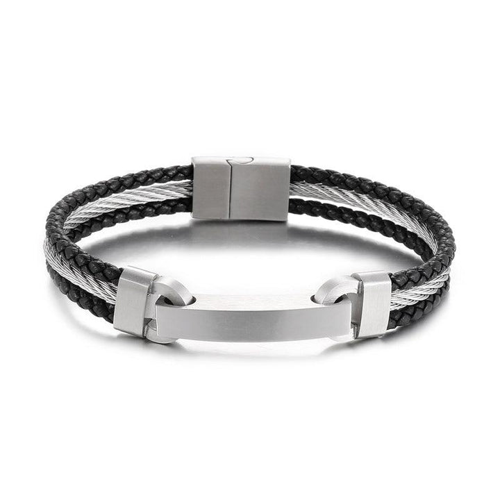 Kalen Multi Layer Leather Stainless Steel ID Bracelet For Men - kalen