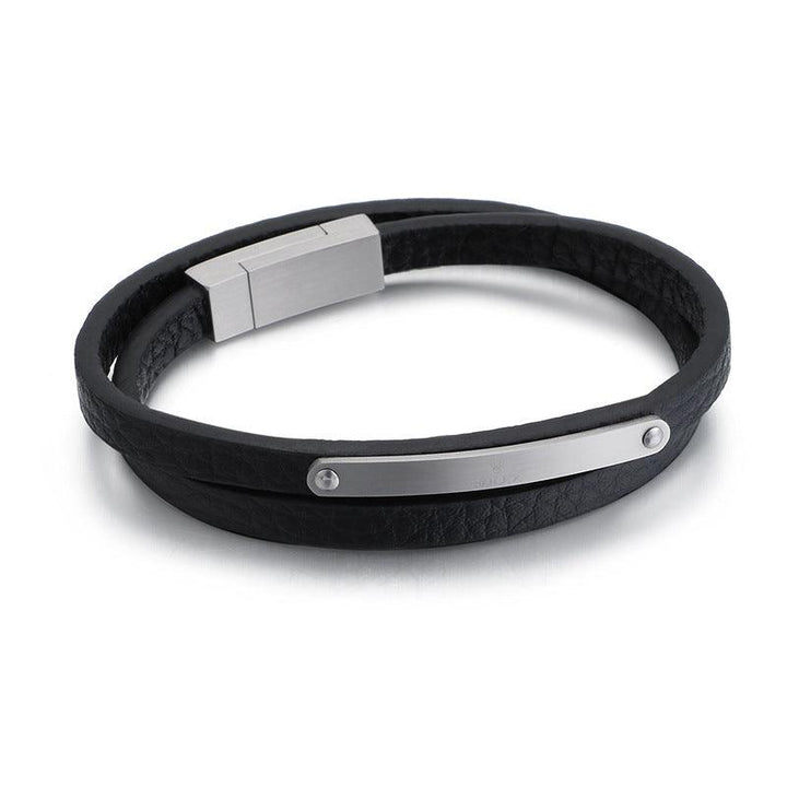 Kalen Multi Layer Leather Stainless Steel ID Bracelet For Men - kalen