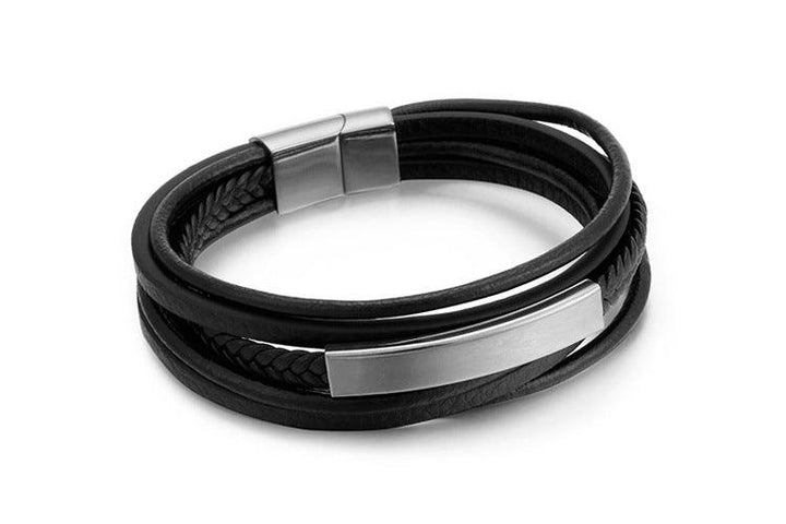 Kalen Multi Layer Leather Stainless Steel ID Bracelet For Men - kalen