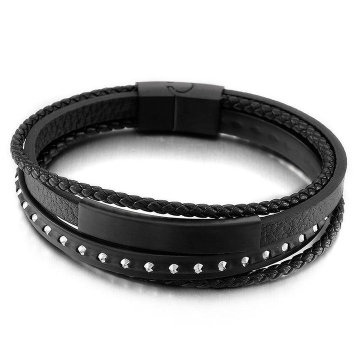 Kalen Multi Layer Leather Stainless Steel ID Bracelet For Men - kalen