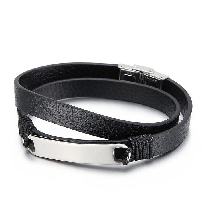 Kalen Multi Layer Leather Stainless Steel ID Bracelet For Men - kalen