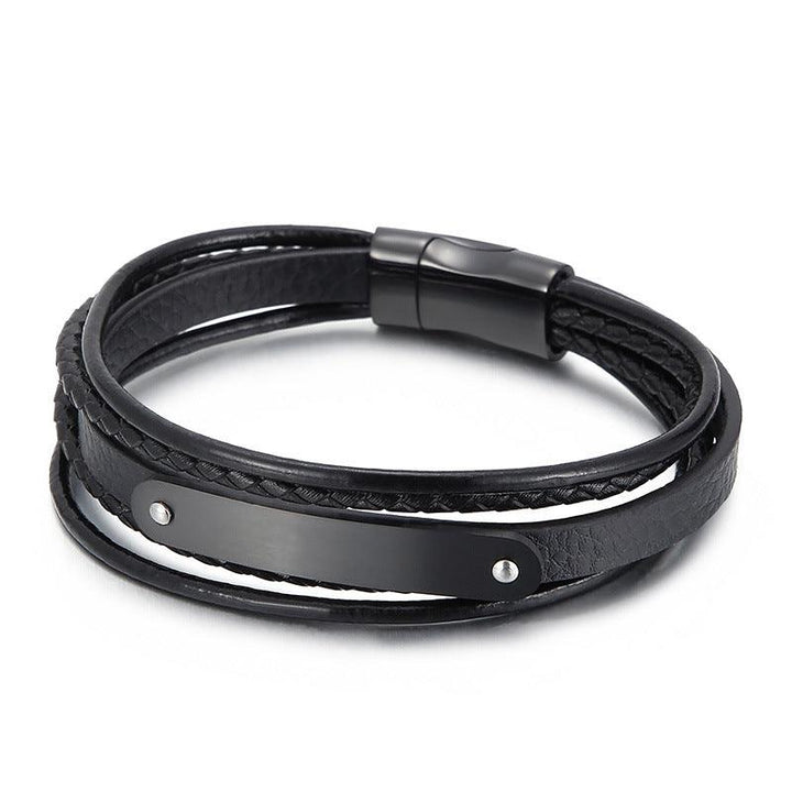 Kalen Multi Layer Leather Stainless Steel ID Bracelet For Men - kalen