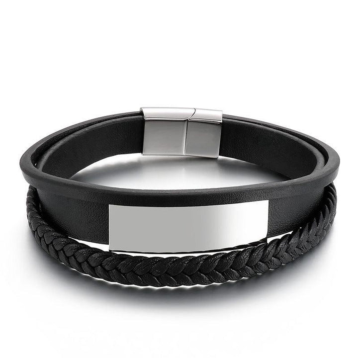 Kalen Multi Layer Leather Stainless Steel ID Bracelet For Men - kalen