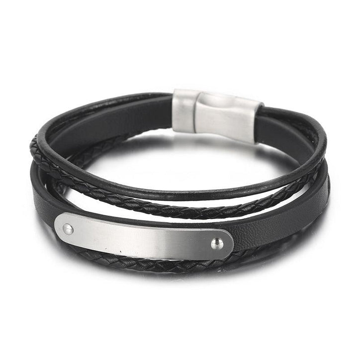 Kalen Multi Layer Leather Stainless Steel ID Bracelet For Men - kalen