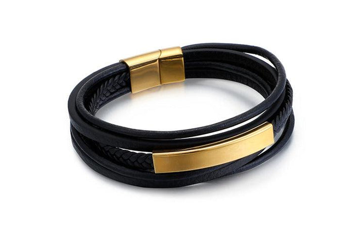 Kalen Multi Layer Leather Stainless Steel ID Bracelet For Men - kalen