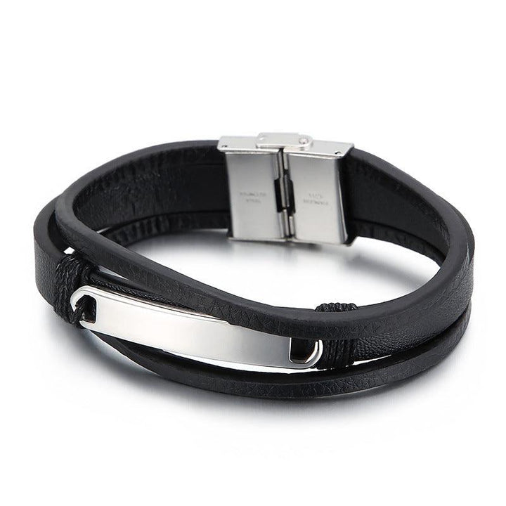 Kalen Multi Layer Leather Stainless Steel ID Bracelet For Men - kalen