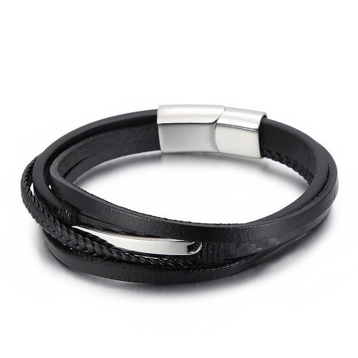 Kalen Multi Layer Leather Stainless Steel ID Bracelet For Men - kalen