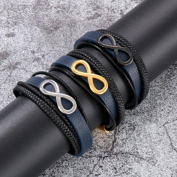 Kalen Multi Layer Leather Stainless Steel Infiniti Bracelet For Men - kalen