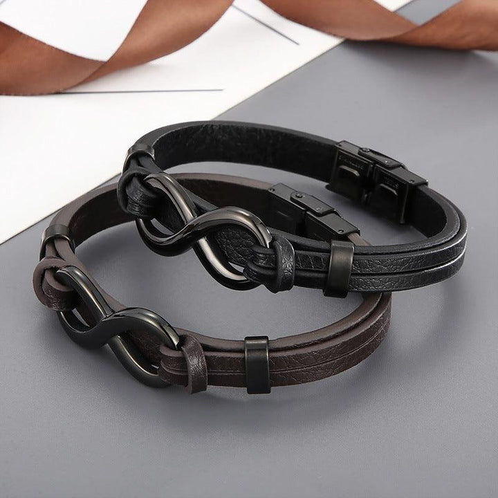 Kalen Multi Layer Leather Stainless Steel Infiniti Bracelet For Men - kalen